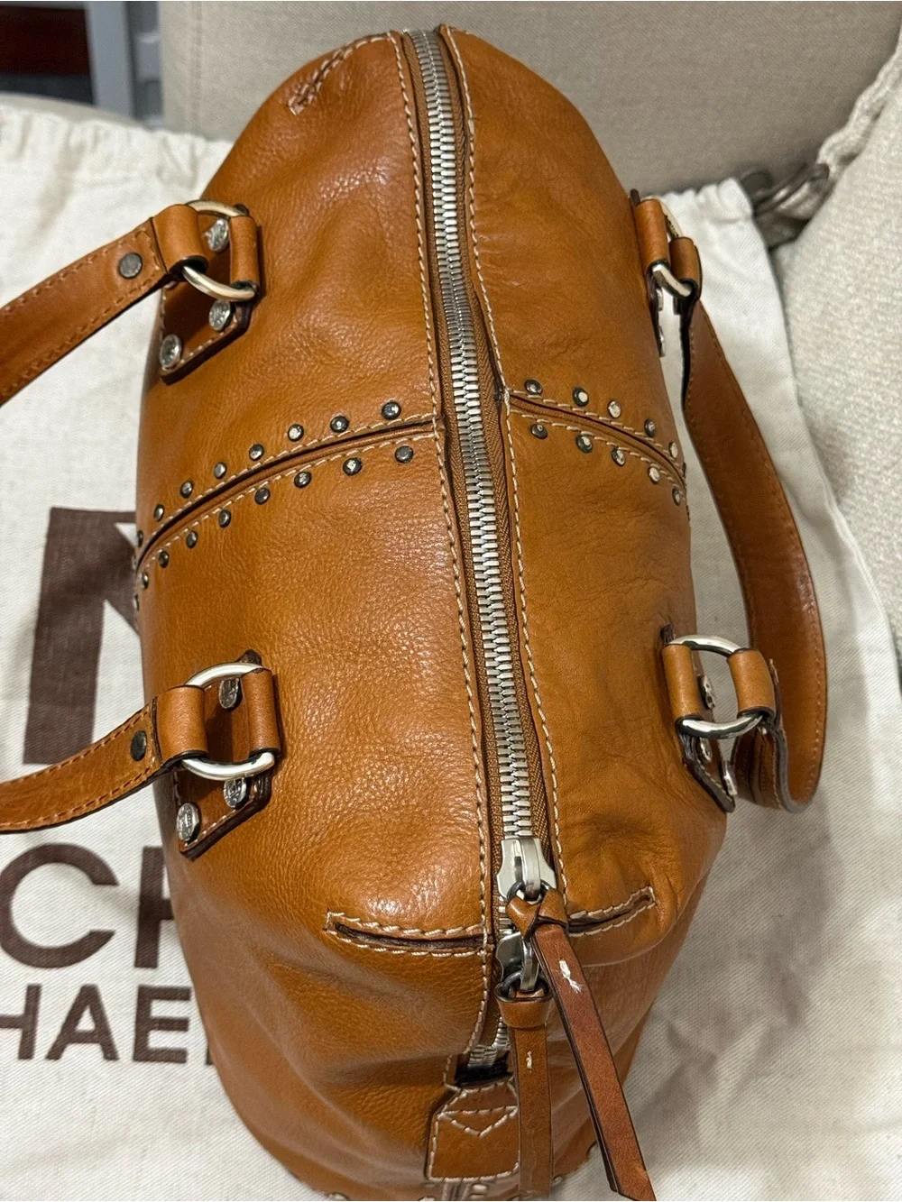 MICHAEL Michael Kors Tan Leather Studded Satchel